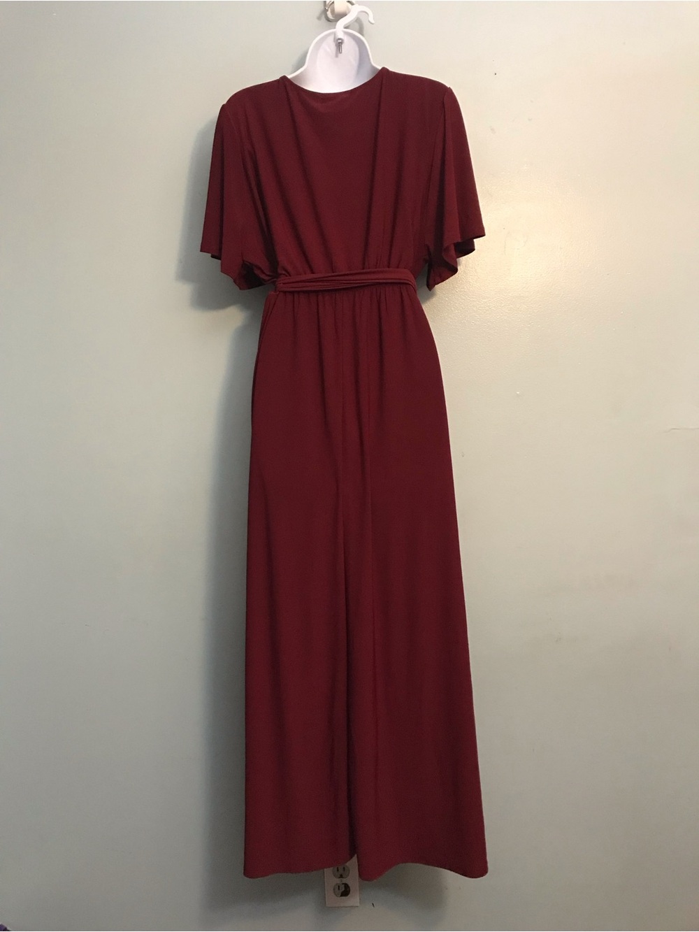 Women’s Burgundy Maxi Dress with Waist Tie